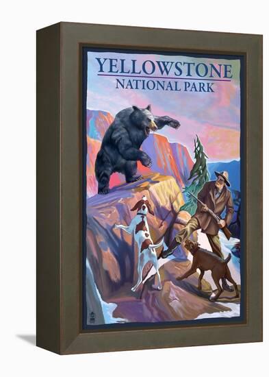 Yellowstone National Park - Bear Hunting Scene-Lantern Press-Framed Stretched Canvas