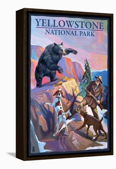 Yellowstone National Park - Bear Hunting Scene-Lantern Press-Framed Stretched Canvas