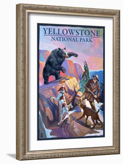 Yellowstone National Park - Bear Hunting Scene-Lantern Press-Framed Art Print