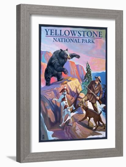 Yellowstone National Park - Bear Hunting Scene-Lantern Press-Framed Art Print