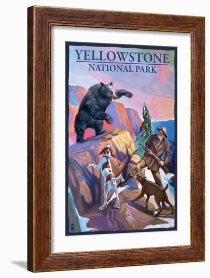 Yellowstone National Park - Bear Hunting Scene-Lantern Press-Framed Art Print