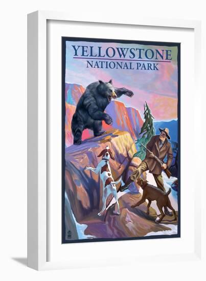 Yellowstone National Park - Bear Hunting Scene-Lantern Press-Framed Art Print