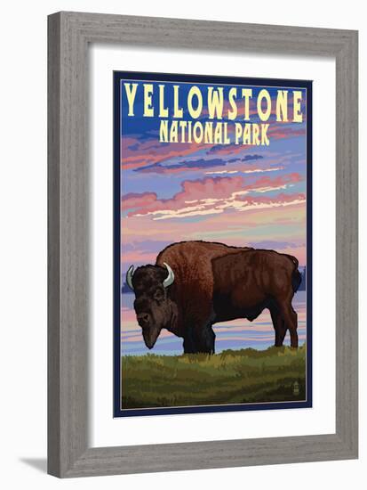 Yellowstone National Park - Bison and Sunset-Lantern Press-Framed Art Print