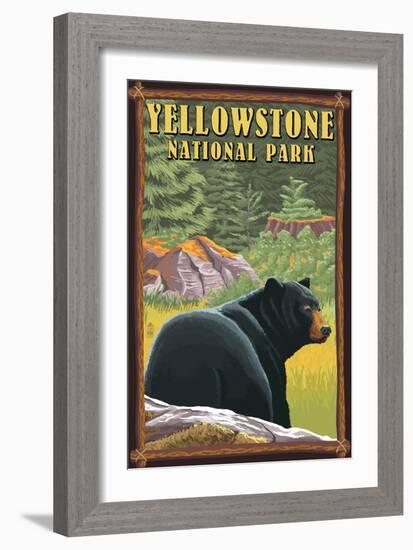 Yellowstone National Park - Black Bear in Forest-Lantern Press-Framed Art Print