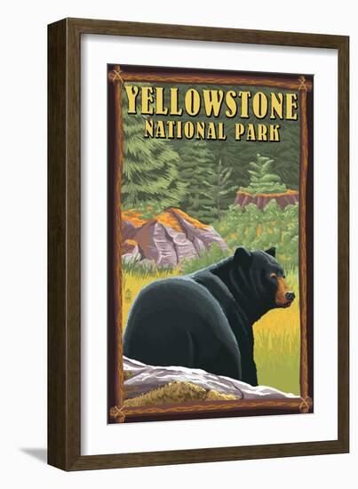 Yellowstone National Park - Black Bear in Forest-Lantern Press-Framed Art Print