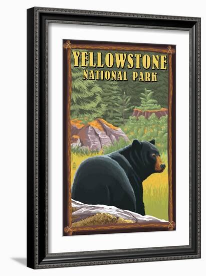 Yellowstone National Park - Black Bear in Forest-Lantern Press-Framed Art Print