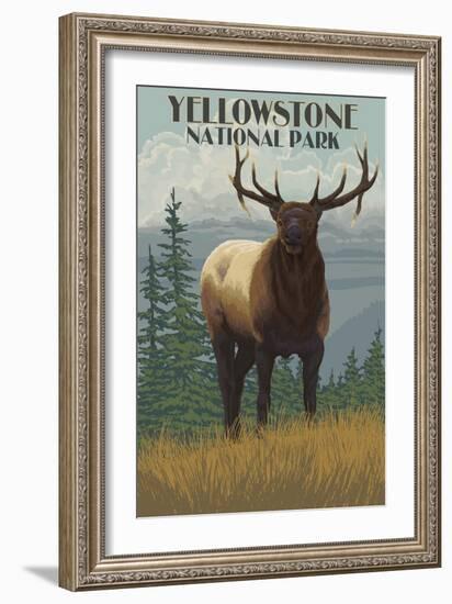 Yellowstone National Park - Elk in Forest-Lantern Press-Framed Art Print