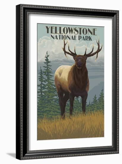 Yellowstone National Park - Elk in Forest-Lantern Press-Framed Art Print