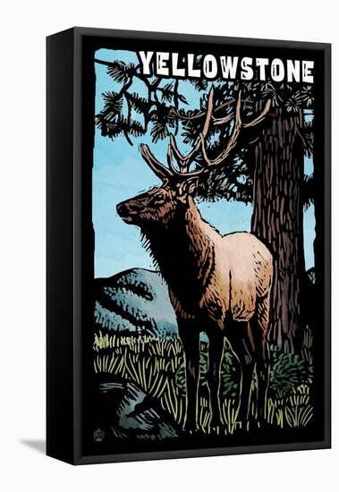 Yellowstone National Park - Elk - Scratchboard-Lantern Press-Framed Stretched Canvas