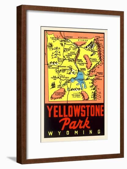 Yellowstone National Park Map, Montana-null-Framed Art Print