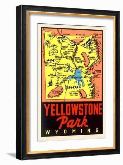 Yellowstone National Park Map, Montana-null-Framed Art Print