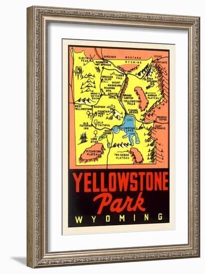 Yellowstone National Park Map, Montana-null-Framed Art Print