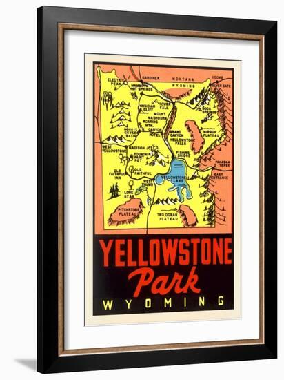 Yellowstone National Park Map, Montana-null-Framed Art Print