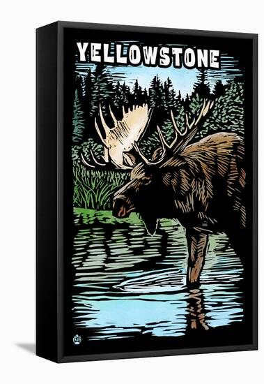 Yellowstone National Park - Moose Scratchboard-Lantern Press-Framed Stretched Canvas