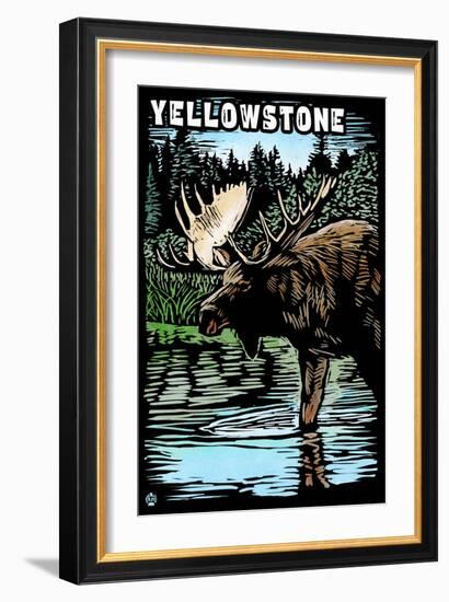 Yellowstone National Park - Moose Scratchboard-Lantern Press-Framed Art Print