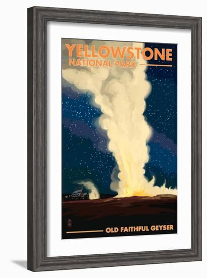 Yellowstone National Park - Old Faithful at Night-Lantern Press-Framed Art Print