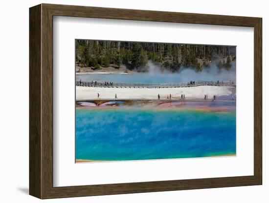 Yellowstone National Park, USA, Wyoming. Grand Prismatic Spring with tourist.-Jolly Sienda-Framed Photographic Print