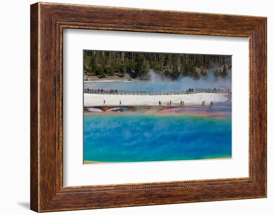 Yellowstone National Park, USA, Wyoming. Grand Prismatic Spring with tourist.-Jolly Sienda-Framed Photographic Print