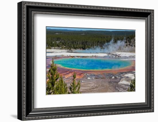 Yellowstone National Park, USA, Wyoming. Grand Prismatic Spring with tourist.-Jolly Sienda-Framed Photographic Print