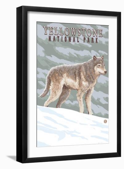 Yellowstone National Park - Wolf in Forest-Lantern Press-Framed Premium Giclee Print