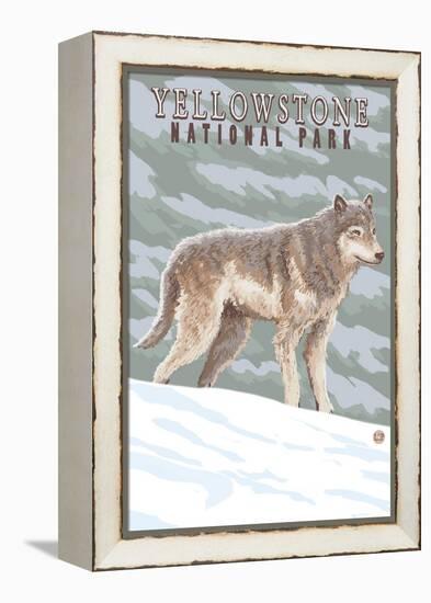 Yellowstone National Park - Wolf in Forest-Lantern Press-Framed Stretched Canvas