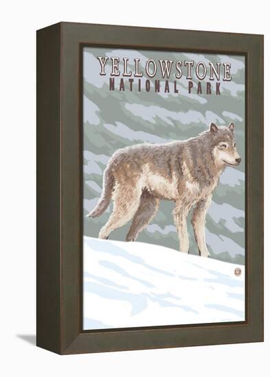 Yellowstone National Park - Wolf in Forest-Lantern Press-Framed Stretched Canvas