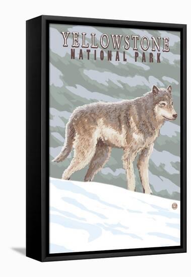 Yellowstone National Park - Wolf in Forest-Lantern Press-Framed Stretched Canvas