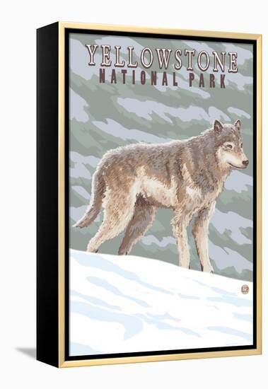 Yellowstone National Park - Wolf in Forest-Lantern Press-Framed Stretched Canvas