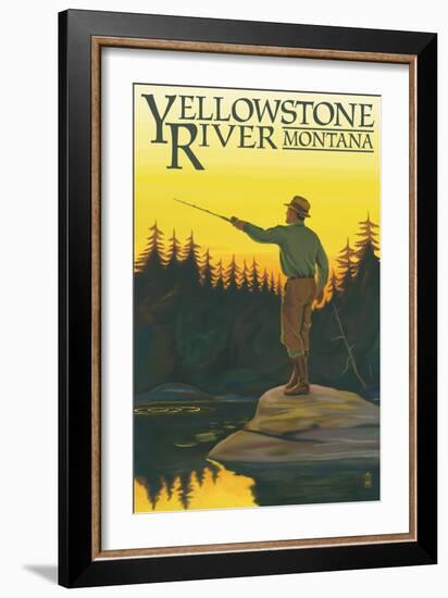 Yellowstone River, Montana - Fly Fishing Scene-Lantern Press-Framed Premium Giclee Print