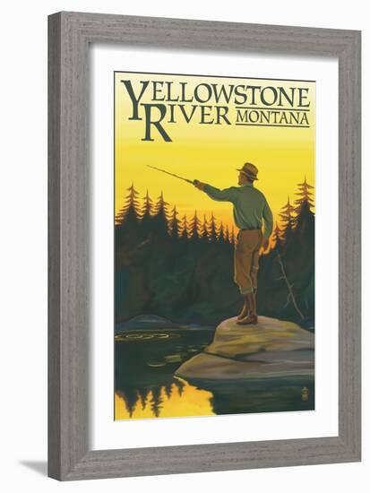 Yellowstone River, Montana - Fly Fishing Scene-Lantern Press-Framed Art Print