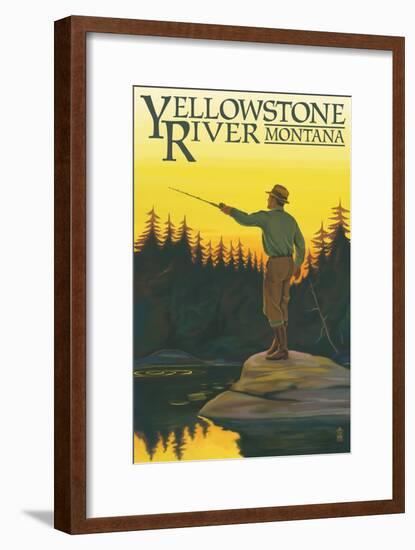 Yellowstone River, Montana - Fly Fishing Scene-Lantern Press-Framed Art Print