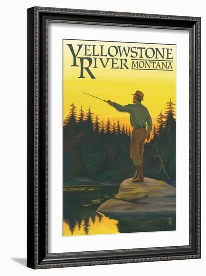 Yellowstone River, Montana - Fly Fishing Scene-Lantern Press-Framed Art Print