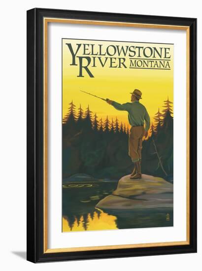 Yellowstone River, Montana - Fly Fishing Scene-Lantern Press-Framed Art Print