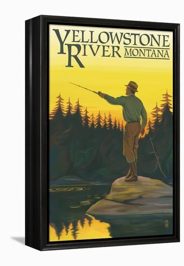 Yellowstone River, Montana - Fly Fishing Scene-Lantern Press-Framed Stretched Canvas