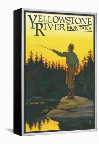 Yellowstone River, Montana - Fly Fishing Scene-Lantern Press-Framed Stretched Canvas