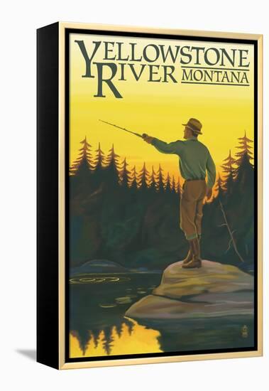 Yellowstone River, Montana - Fly Fishing Scene-Lantern Press-Framed Stretched Canvas