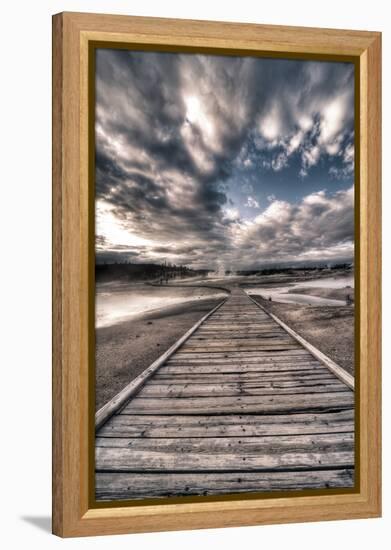 Yellowstone, Wyoming: a Wooden Path Going Through Norris Geyser Basin on a Cloudy Sunset-Brad Beck-Framed Premier Image Canvas