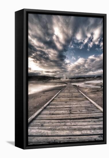 Yellowstone, Wyoming: a Wooden Path Going Through Norris Geyser Basin on a Cloudy Sunset-Brad Beck-Framed Premier Image Canvas