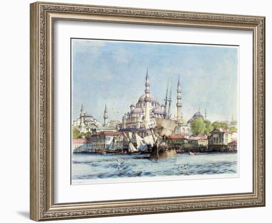 Yeni Jami and St. Sophia, Golden Horn, Plate 9, Illustrations of Constantinople, Engraved Pub. 1838-John Frederick Lewis-Framed Giclee Print