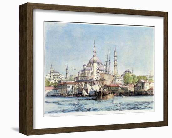 Yeni Jami and St. Sophia, Golden Horn, Plate 9, Illustrations of Constantinople, Engraved Pub. 1838-John Frederick Lewis-Framed Giclee Print