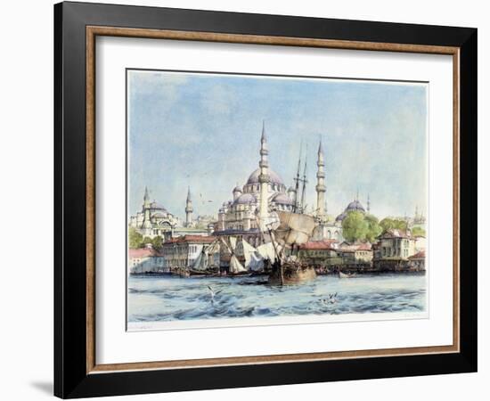 Yeni Jami and St. Sophia, Golden Horn, Plate 9, Illustrations of Constantinople, Engraved Pub. 1838-John Frederick Lewis-Framed Giclee Print