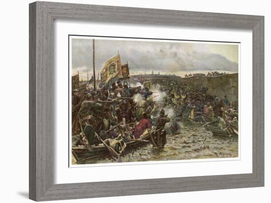 Yermak Timofeyevich Leads a Cossack Invasion of Siberia-null-Framed Art Print