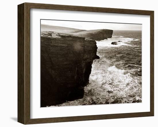 Yesneby Point - Rough Sea Cliffs Waves Crashing Into the Base of the Cliff Water Ocean-null-Framed Photographic Print