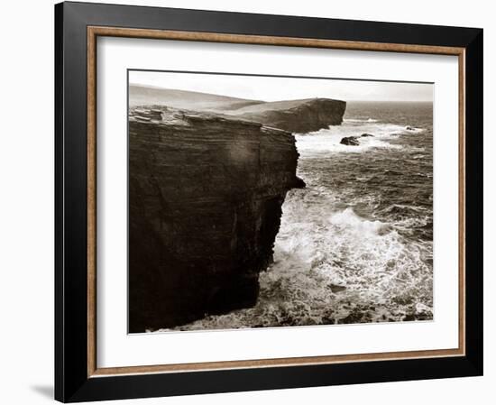 Yesneby Point - Rough Sea Cliffs Waves Crashing Into the Base of the Cliff Water Ocean-null-Framed Photographic Print