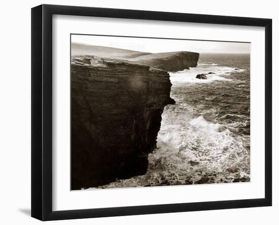 Yesneby Point - Rough Sea Cliffs Waves Crashing Into the Base of the Cliff Water Ocean-null-Framed Photographic Print