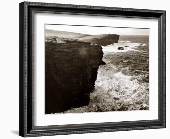 Yesneby Point - Rough Sea Cliffs Waves Crashing Into the Base of the Cliff Water Ocean-null-Framed Photographic Print