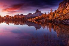 Amazing Autumn Nature Landscape. Scenic Image of Famous Federa Lake in Dolomites Alps during Sunset-Yevhenii Chulovskyi-Mounted Photographic Print