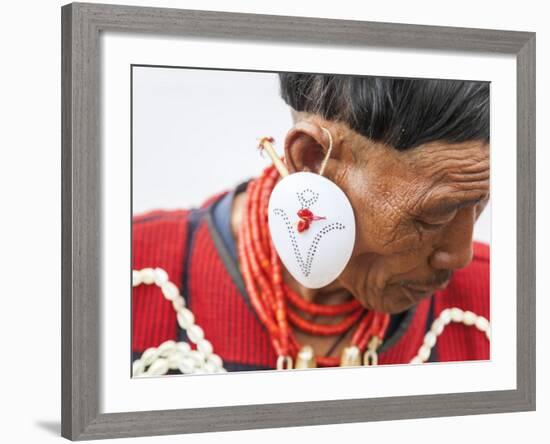 Yimchunger Tribesman With Earring, Nagaland, N.E. India-Peter Adams-Framed Photographic Print