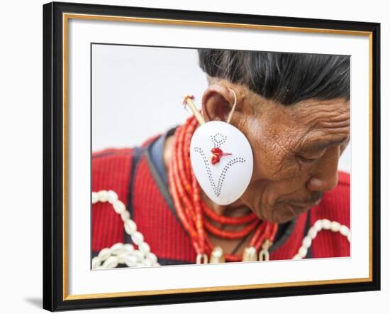 Yimchunger Tribesman With Earring, Nagaland, N.E. India-Peter Adams-Framed Photographic Print
