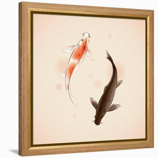 Yin Yang Koi Fishes In Oriental Style Painting-ori-artiste-Framed Stretched Canvas